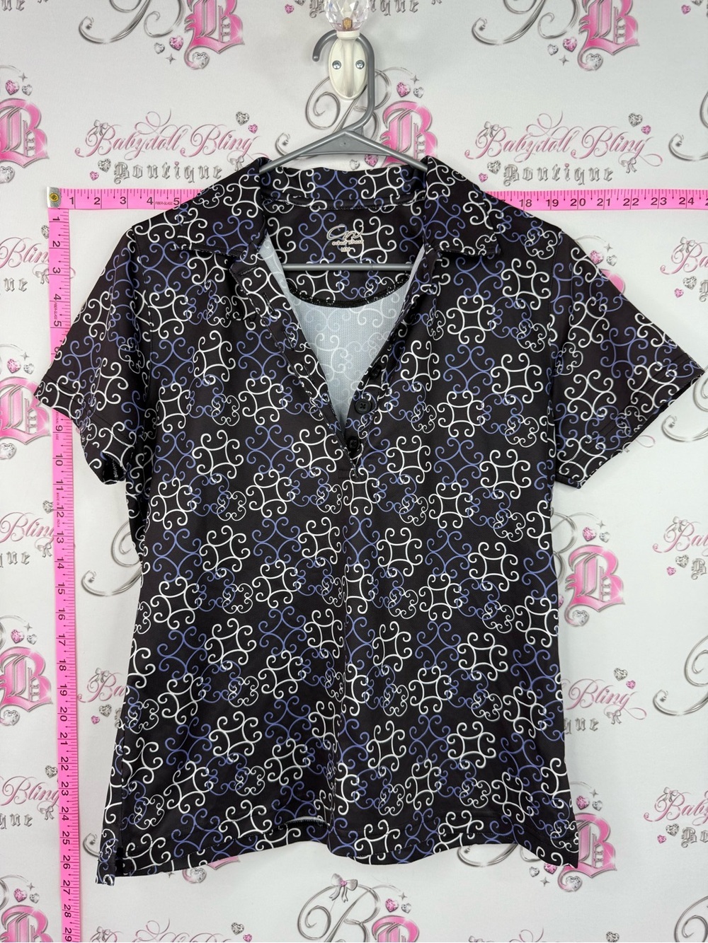 Cracked wheat tshirt black Patterned Short-Sleeve Button Down Shirt